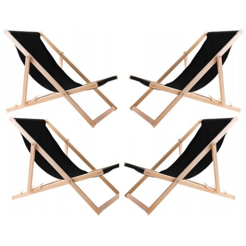 WOODOK 4-er Liegestuhl Set aus Buchenholz Strandstuhl Sonnenliege Gartenliege für Strand, Garten, Balkon und Terrasse Liege Klappbar bis 120kg (Schwarz)