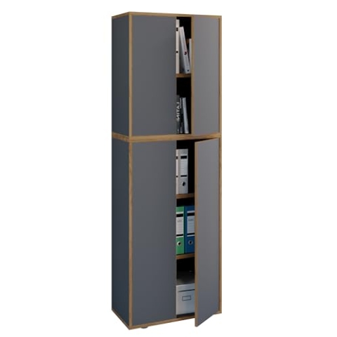 VCM Holz Büroschrank Ordner Aktenschrank Büromöbel Schrank Salia 5-Fach Breite 60 cm Drehtüren Anthrazit