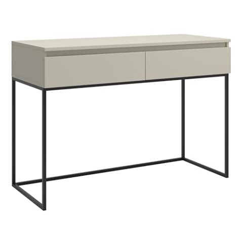 Selsey Schreibtisch Computertisch Bürotisch Mit 2 Schubladen Metallrahmen 120 x 50 x 80 cm Taupe Mit Schwarzen Beinen