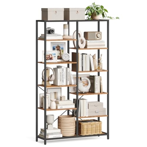 VASAGLE Bücherregal mit 5 Ebenen, Standregal, Regal, für Wohnzimmer, Bad, Küche, Flur, einfache Montage, vintagebraun-schwarz LLS155B01