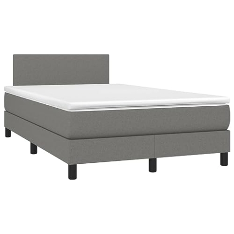 vidaXL Boxspringbett mit Matratze LED Bettgestell Doppelbett Polsterbett Bett Hotelbett Lattenrost Bettrahmen Schlafzimmerbett Dunkelgrau 120x200cm Stoff