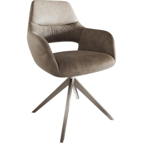 DELIFE Polsterstuhl Yago-Flex mit Armlehnen Kreuzgestell breit Edelstahl Mikrofaser Taupe Vintage Taschenfederkern