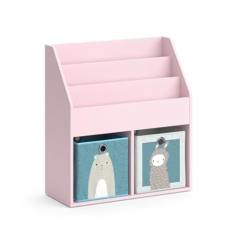 Vicco Kinderregal Luigi, Spielzeugregal für Faltboxen, Rosa, 72 x 79 cm mit 2 Faltboxen (Bär, Schaf)