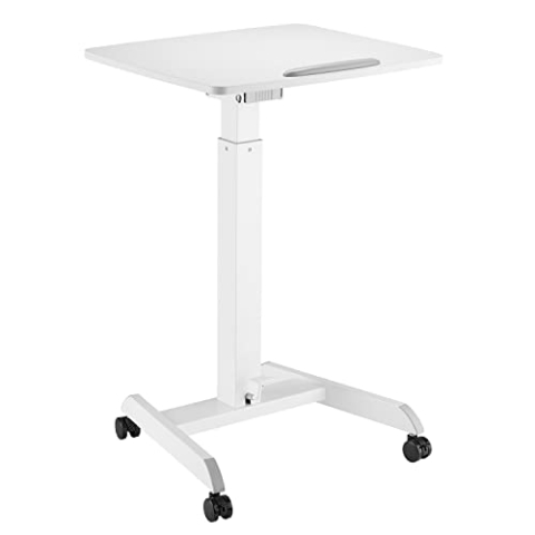 Maclean MC-892 Höhenverstellbarer Laptoptisch mit Rollen Sitz-steh-Schreibtisch Gasfeder Höhenverstellbar bis max. 113cm 30 Grad Neigbar Belastbar bis 8kg (Weiße Farbe)