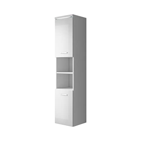 Badezimmer Schrank Paso 160cm Hochglanz Weiß Fronten – Regal Schrank Hochschrank Schrank Möbel Badschrank