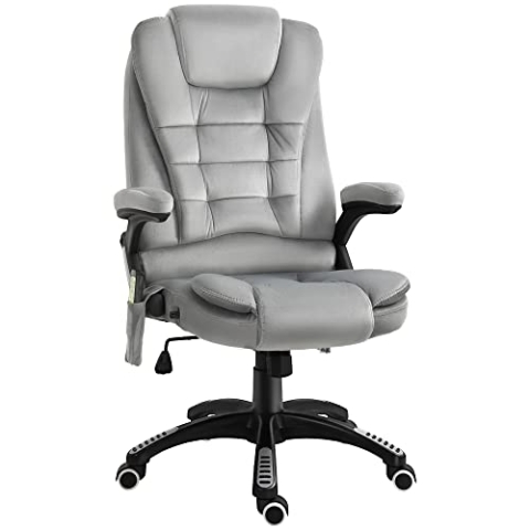 Vinsetto Bürostuhl mit Vibrationsmassage, Ergonomisch Schreibtischstuhl mit Heiz-, Liegefunktion, Höhenverstellbar Chefsessel mit Fernbedienung, Seitentasche, Samtoptik, Braun
