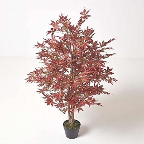 HOMESCAPES Kunstbaum roter Ahorn, dekorativer künstlicher Baum für den Innenbereich, künstlicher Ahorn im Topf als Wohndeko, 120 cm