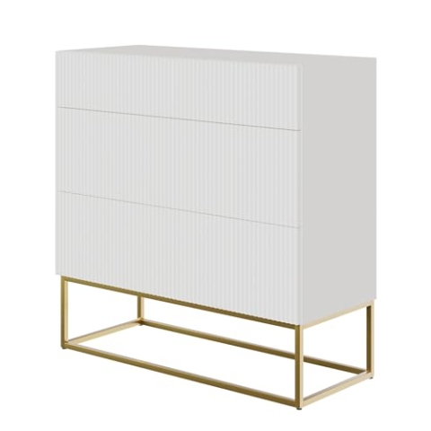 Selsey Kommode Schrank Aufbewahrungsschrank 90 cm Mit 3 Schubladen Weiß Goldene Beine Veldio