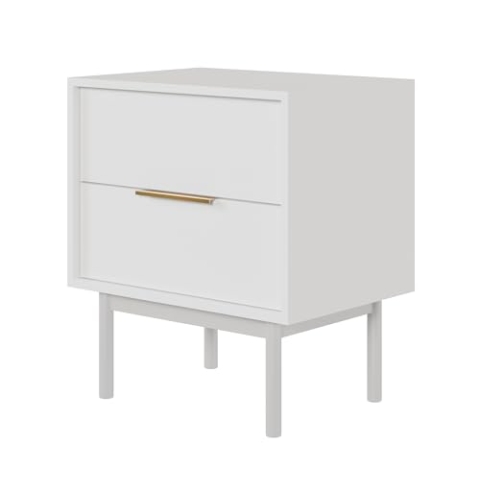 Selsey Nachttisch Beistellschrank Beistelltisch Nachtschrank 54 cm Mit 2 Schubladen Weiß Holzerne Beine Viviaro