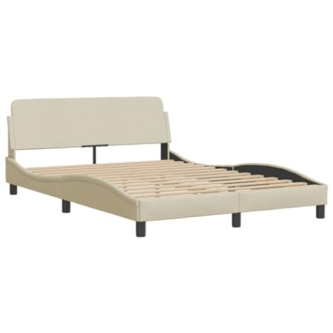vidaXL Bettgestell, Polsterbett Bett mit Kopfteil, Bettrahmen mit Lattenrost für Schlafzimmer, Schlafzimmerbett Doppelbett, Creme 120x200cm Stoff