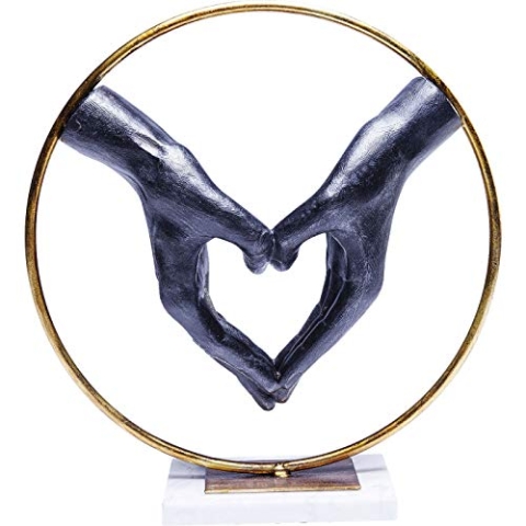 Kare Design Deko Objekt Elements Heart Hand, Schwarz/Gold, Dekoration, Herz Hände, Marmor Sockel, 34x32x11 cm (H/B/T)