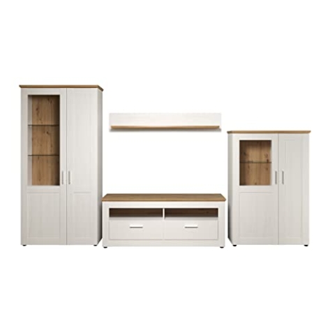 trendteam smart living - 4-teilige Wohnzimmerkombination - Wohnzimmer - Shade - Aufbaumaß (BxHxT) 368 x 194 x 45 cm - Farbe Andersen Pine weiß mit Artisan Eiche - 196196357
