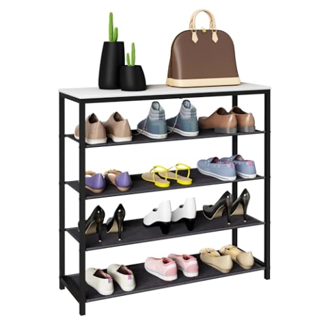 VCM Schuhregal | Maße ca. H. 87 x B. 90 x T. 30 cm | Schuhablage im Industrie Style Design | Regal mit 4 Fächern - Taliro Weiß