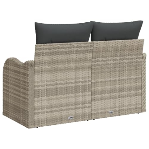 vidaXL Hellgraues Outdoor-Sofa mit Kissen | UV-beständige Rattan-Komfortsitzgelegenheit für Gärten | Zeitgenössisches Design | Kapazität für Zwei | Gartenmöbel | Patio | Balkon-Couch | Texturiert
