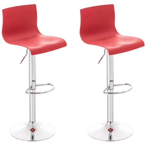 CLP 2er Set Barhocker Hover Kunststoff Mit Gaslift I Barstuhl Mit Gestell In Chrom-Optik I Höhenverstellbarer Stuhl, Farbe:rot