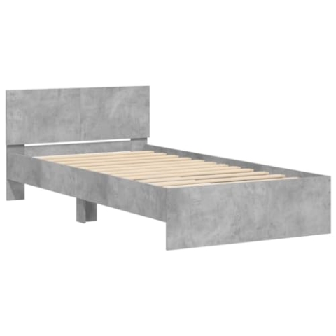vidaXL Bettgestell, Bettrahmen mit Lattenrost, Bett Gästebett mit Kopfteil, Einzelbett Schlafzimmerbett Schlafzimmermöbel, Betongrau 100x200cm Holzwerkstoff