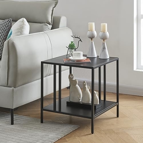 [en.casa] Beistelltisch Kumlinge Sofatisch mit Ablage Wohnzimmertisch Couchtisch Minimalistisches Design Nachttisch 45x45x47 cm für Wohn-und Schlafzimmer Büro Eingangsbereich Schwarz
