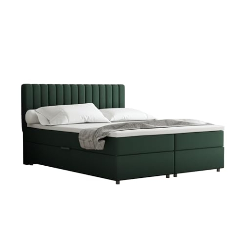 PANDA MÖBEL Everest Boxspringbett 160 x 200 cm Doppelbett mit hochwertiger Bonell-Matratze und Topper, Polsterbett mit Bettkasten, Schlafzimmer, Bequem, Modern, Stilvoll