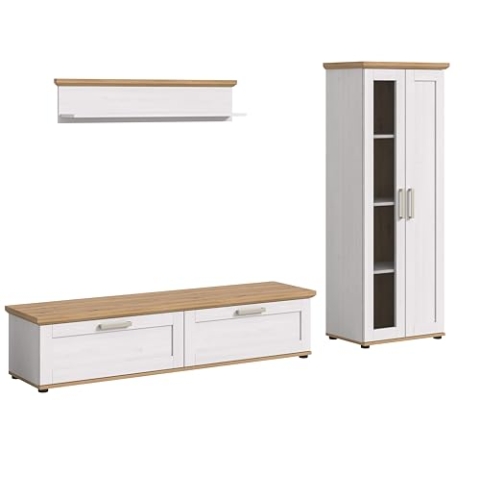xonox.home Wohnzimmer Verona 3tlg. Set Wohnkombination Wohnwand Wohnzimmermöbel Wohnzimmerschrank Möbelkombination Wohnzimmerset in Sibiu Lärche Nb. Absetzung Artisan Eiche Nb.