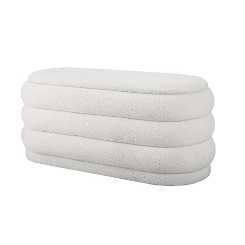 Vente-unique-Banktruhe - Bouclé-Stoff - Weiß - ECAMBI