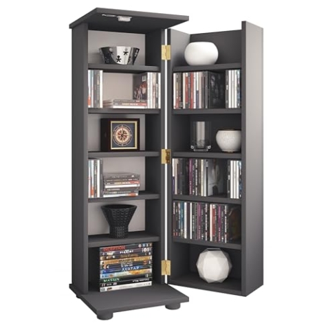VCM Holz CD DVD Stand Regal Schrank Aufbewahrung Standregal Ständer Engalo L Anthrazit