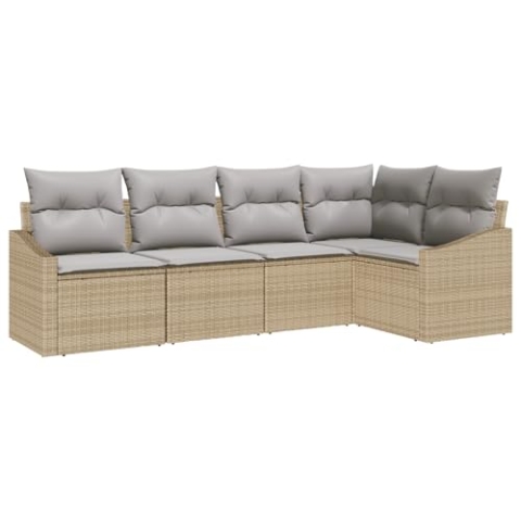 vidaXL 5-teiliges modulares Outdoor-Sofaset mit Kissen Beige Rattan Gartenmöbel für Terrassensitzplätze Personen Couch Schnittsofa DREI-Sitzer Poly