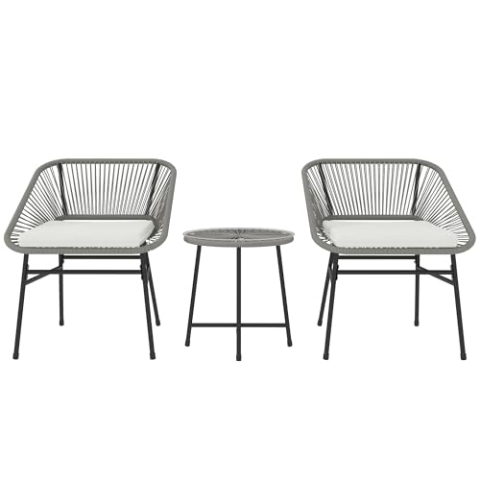 Outsunny Polyrattan Gartenmöbel Set, Outdoor Balkonmöbel für 2 Personen, 3-teilig Bistroset mit 2 Stühle, Beistelltisch, Sitzkissen, wetterfest Sitzgruppe für Garten Balkon Dunkelgrau