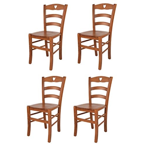 t m c s Tommychairs - 4er Set Stühle Cuore für Küche und Esszimmer, Robuste Struktur aus Buchenholz in der Farbe Kirschholz lackiert und Sitzfläche aus Holz