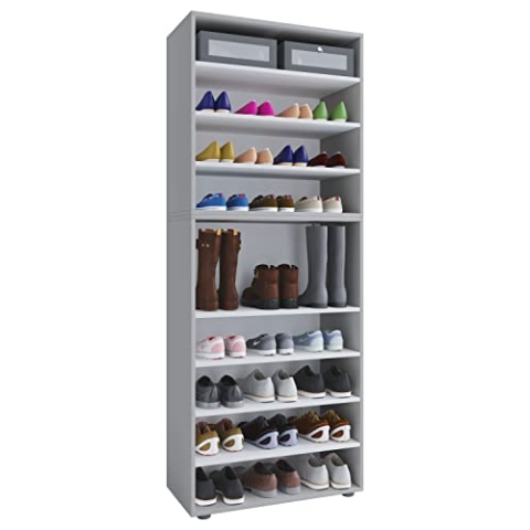 VCM Holz-Schuhregal | Maße: H. 183 x B. 70 x T. 37 cm| Allzweckschrank | 9 Fächer | ohne Türen | – Lona Grau