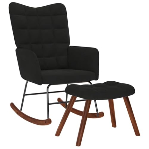 vidaXL Schaukelstuhl mit Hocker Schwarzer Samt, Stuhl, Loungesessel, Loungesitz, Schaukelstuhl, Wohnzimmerstuhl, Relaxsessel, Wippe, Relaxsessel