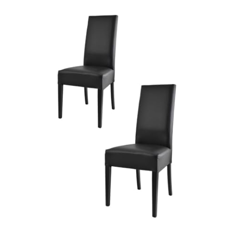 t m c s Tommychairs - 2er Set Moderne Stühle Luisa für Küche und Esszimmer, robuste Struktur aus lackiertem Buchenholz Farbe Schwarz, Gepolstert und mit schwarzem Kunstleder bezogen