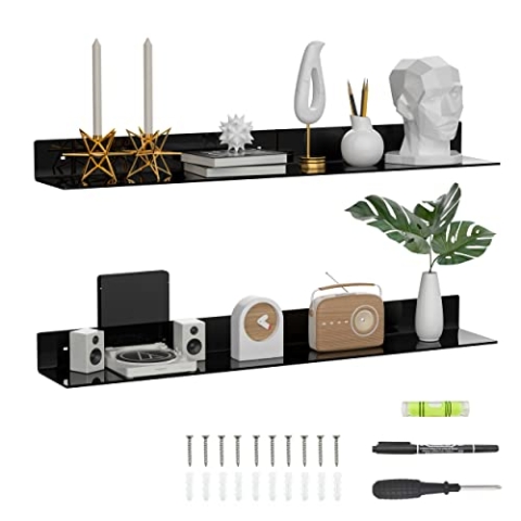 Sezanrpt 91.5cm Acryl Lange Wand Regal 2er-Set, Schwarz Wand montiert Acryl Badezimmer Regale Display Organizer, Floating Regal für Flasche Oranizer, Gewürz, Wein, Spielzeug, Controller, Tasse