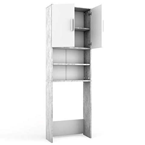 Vicco Waschmaschinenschrank, Badmöbel, Beton/Weiß, 64 x 190 cm