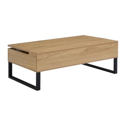 Vente-unique-Couchtisch mit höhenverstellbarer Tischplatte - MDF & schwarzer Stahl - Holzfarben - SECALI