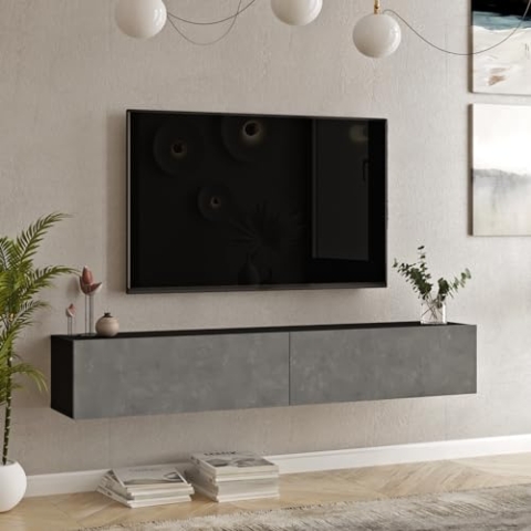 [en.casa] TV Hängeboard Lapinlahti Lowboard Hängeschrank TV Board Fernsehtisch Wandregal hängend Schwarz/Betonoptik