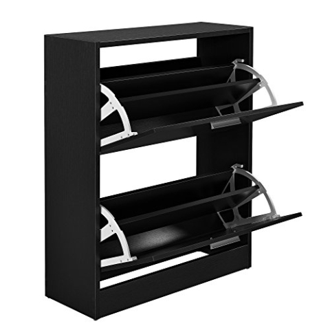 [en.casa] Schuhschrank Sykkylven Schuhkipper mit 2 Klappen Schuhkommode für 12 Paar Schuhe 81 x 63 x 24 cm Schwarz