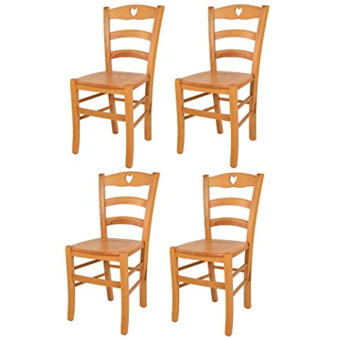 t m c s Tommychairs - 4er Set Stühle Cuore für Küche und Esszimmer, Robuste Struktur aus Buchenholz in der Farbe Honig lackiert und Sitzfläche aus Holz