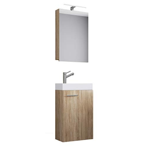 VCM 3-TLG Set | Waschplatz für Gäste WC | Gästebad | Waschtisch | Badezimmer Set - Slito SC Sonoma-Eiche
