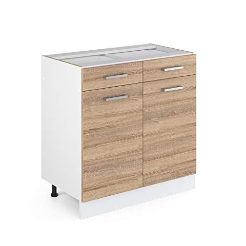 Vicco Küchenunterschrank R-Line, Schubladenschrank für die Küche, Sonoma, 80 cm ohne Arbeitsplatte