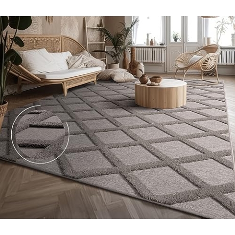 Paco Home Teppich Wohnzimmer Schlafzimmer Kurzflor Modernes Skandinavisches Muster Rauten Motiv Flauschig 3D Grau Anthrazit, Grösse:160x220 cm, Farbe:Anthrazit