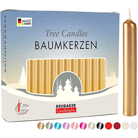 BRUBAKER 100er Pack Baumkerzen Wachs - Weihnachtskerzen Pyramidenkerzen Christbaumkerzen - Gold