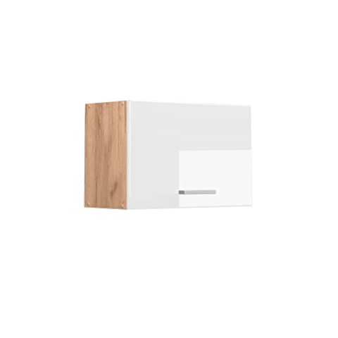 Vicco Hängeschrank R-Line, hängender Küchenschrank, Weiß Hochglanz/Goldkraft Eiche, 60 cm Flach