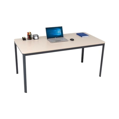 furni24 Schreibtisch D-Profil Nova 180x80x75cm, Sandfarbe, Einfache Montage, Arbeitstisch, Bürotisch, Küchentisch,Esstisch, Druckertisch Büro-Möbel Computertisch Gaming-Tisch Mehrzwecktisch