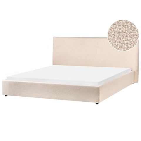 Beliani Polsterbett Bouclé Stoff beige 180 x 200 cm mit hohem Kopfteil Lavaur