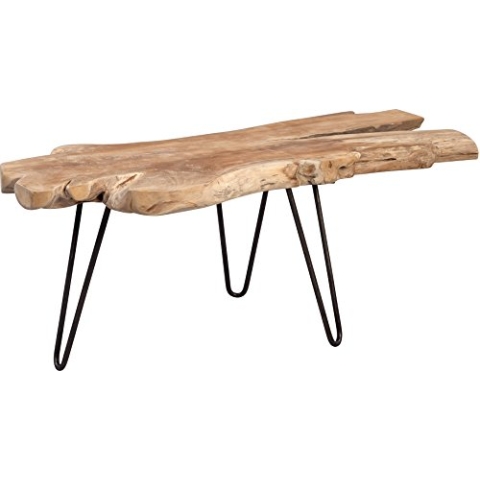 M2 Kollektion Tallus Couchtisch – Massives Teakholz, 100 x 40 x 40 cm I Naturbelassen I Schwarze Metallbeine I Einzigartiges Unikat, Braun