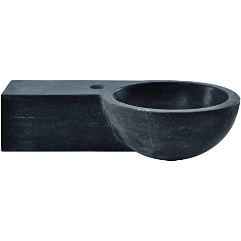 Saqu Nature Collection Waschbecken rund 1 Hahnloch Links 40x23x10 cm - Hartstein Schwarz - Waschbecken für Unterschrank, Waschtisch für Gäste WC