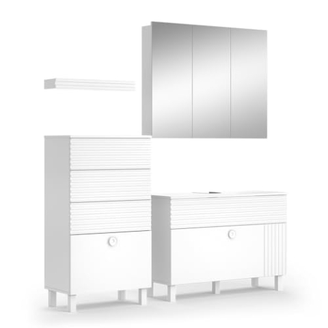 Vicco Badmöbel-Set Sola, Badezimmerschrank-Set, Weiß, 3 Teile, mit Midischrank