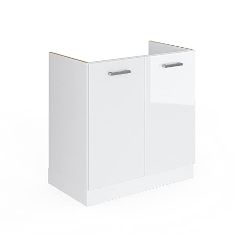 Vicco Spülenunterschrank R-Line, Weiß Hochglanz, 80 cm mit Türen, ohne Arbeitsplatte