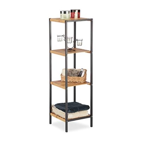 Relaxdays Regal Bambus, universales Standregal, 4 Ablagen, Metall-Rahmen, quadratisch, HxBxT: 104 x 30 x 30 cm, Natur