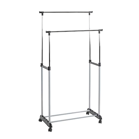 HAKU Möbel Rollgarderobe alu, chrom, schwarz, Kunststoff, Metall - Maße: B 80 cm x H 96-165 cm x T 42 cm, Style: Modern